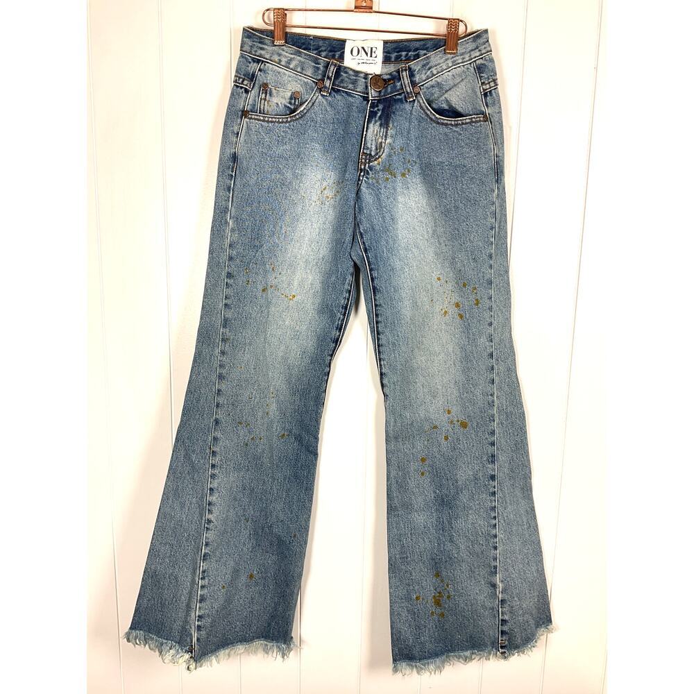 One x OneTeaspoon Womens Eastenders in Bleu Creme Wide Leg‎ Low Rise Rigid 26 AU
